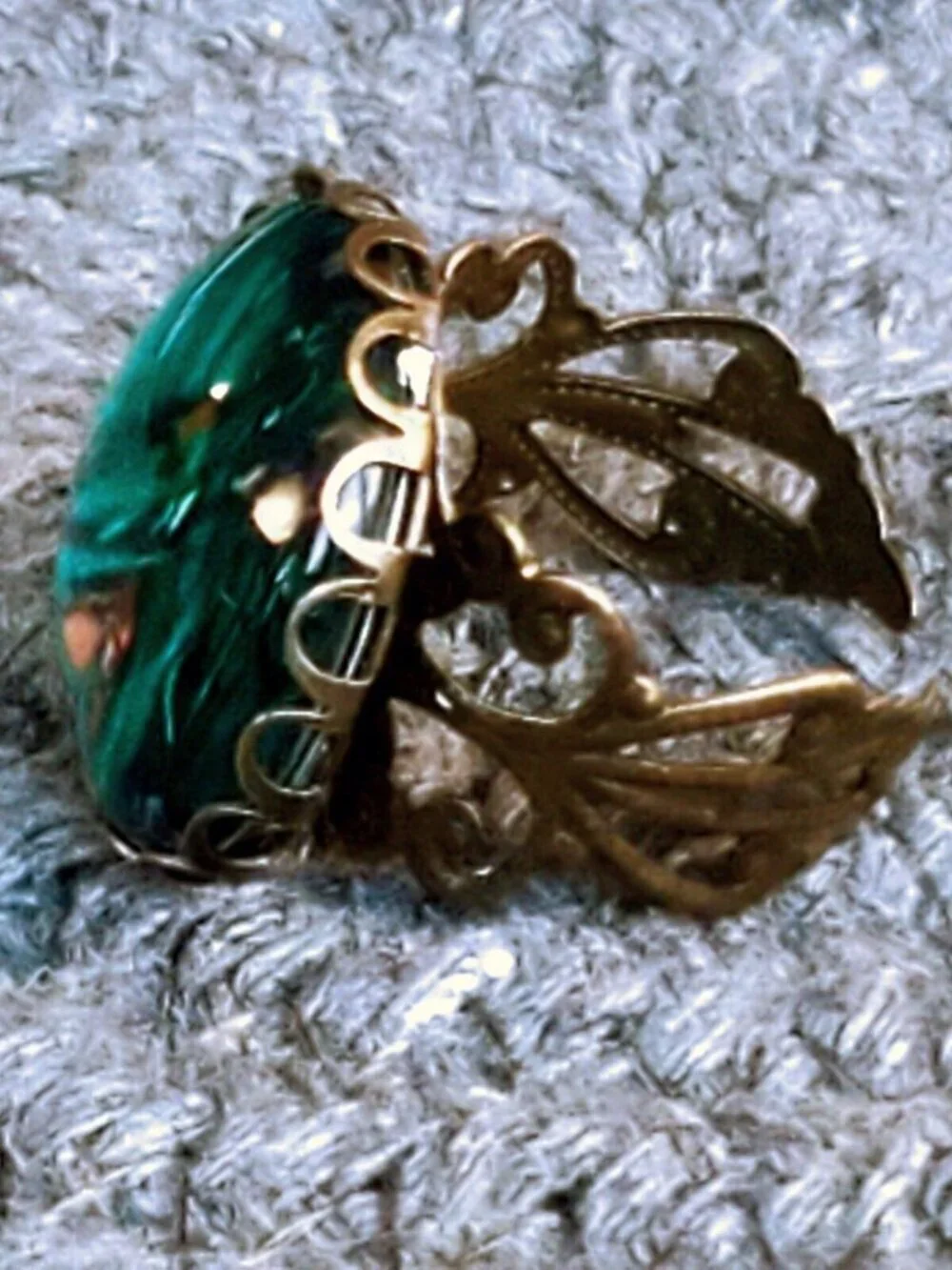 Vincent van Gogh Irises Famous Painting Art Glass Cabochon Bronze Filigree Ring